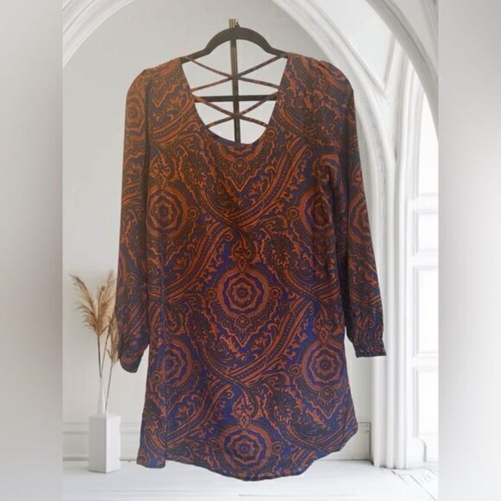 Blu Pepper - Cinnamon & Navy Blue Stylish Dress‎